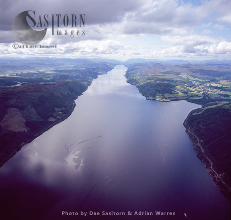 Loch Ness, a large, deep freshwater loch in the Scottish Highlands, southwest of Inverness