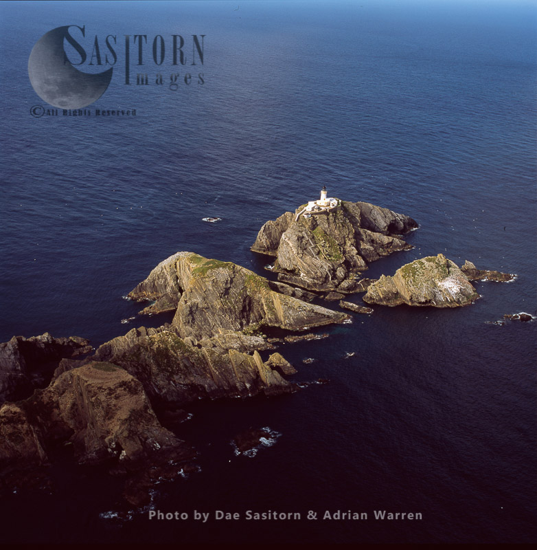 Muckle Flugga and Lighthouse, a small rocky island north of Unst, Shetland Islands, Scotland