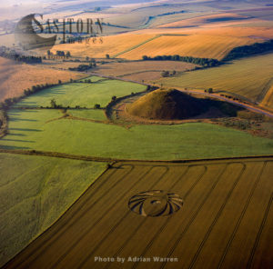 Silbury Hill with Crop Circle in forground, Wiltshire
