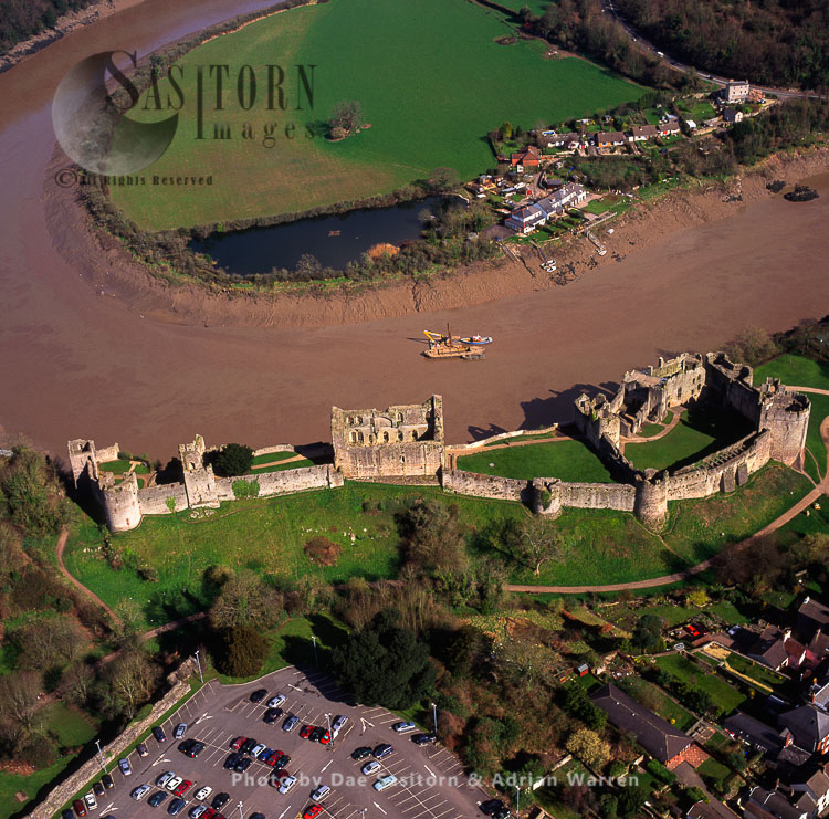 Chepstow Castle, overlooking river Wye, Chepstow, South Wales
