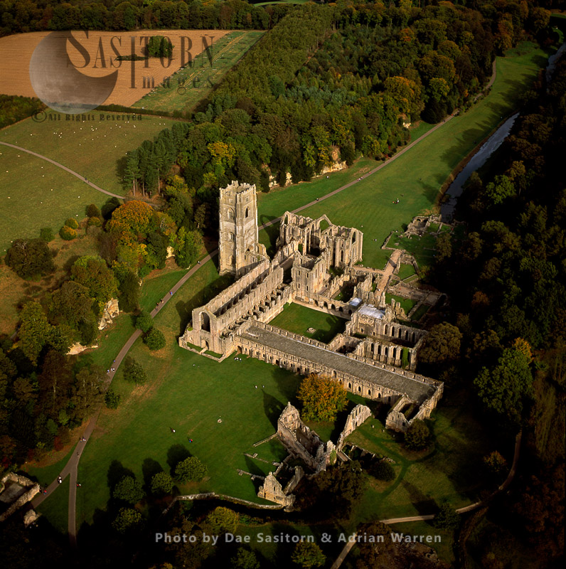 Fountains Abbey, a ruined Cistercian monastery, North Yorkshire