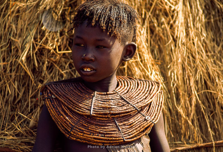 Pokot people (Pökoot), girl with beautiful collar bead jewelly, Northern Kenya. 1990