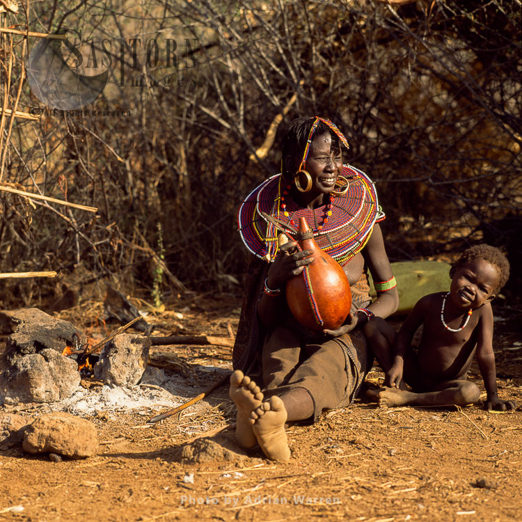 Pokot people (Pökoot), mum and a boy, Northern Kenya. 1990
