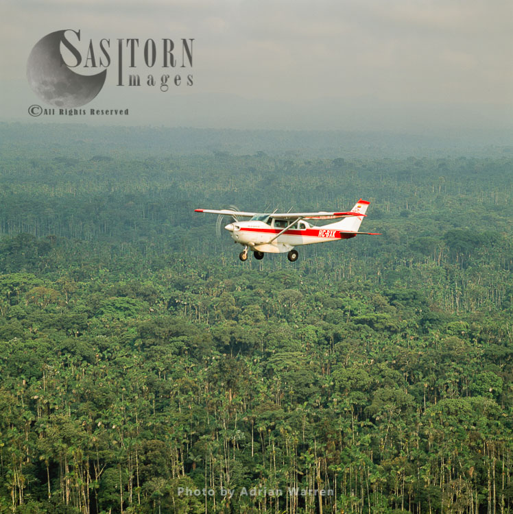 Light aircraft over Ecuador Rainforest - part of the Amazon basin, Cononaco area, South America