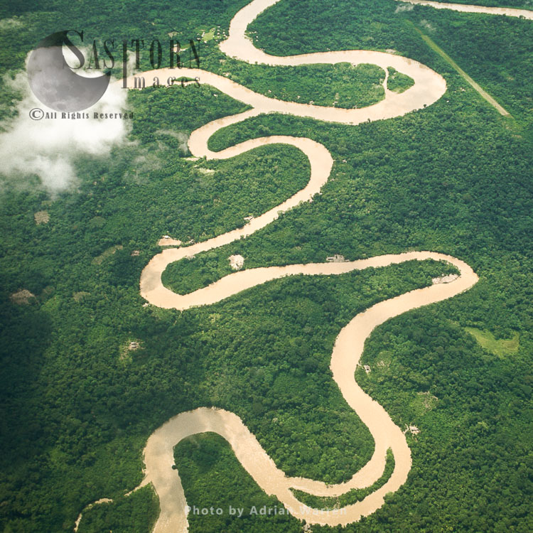 Ecuador Rainforest - showing meandering river and ox-bow lakes, Part of the Amazon basin, Cononaco area.