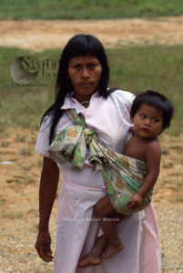 Waorani Indians, mother and baby, Rio Cononaco, Ecuador, 1993
