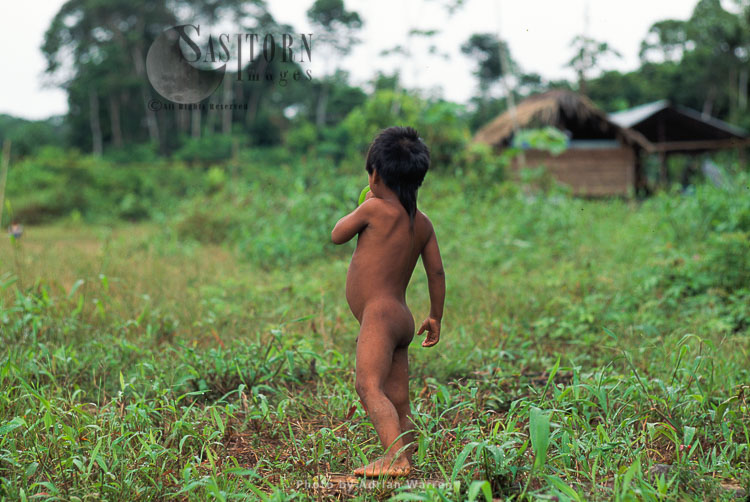 Waorani Indians, a boy, Rio Cononaco, Ecuador, 1993