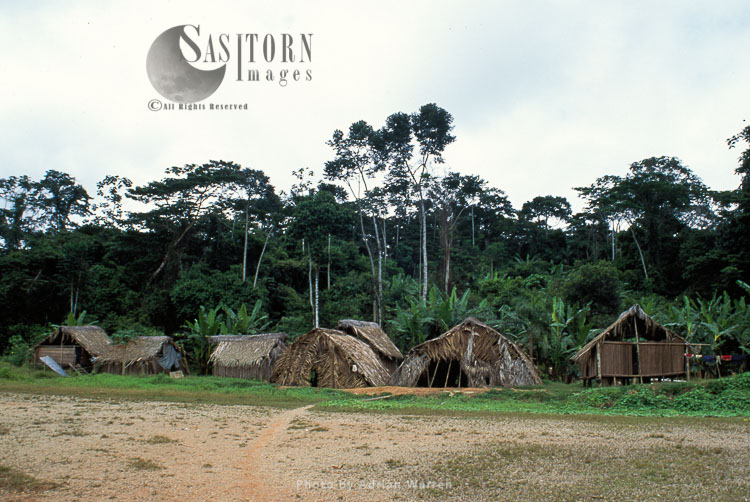 Waorani Indians, Settlement at Cononaco airstrip, Ecuador, 1993