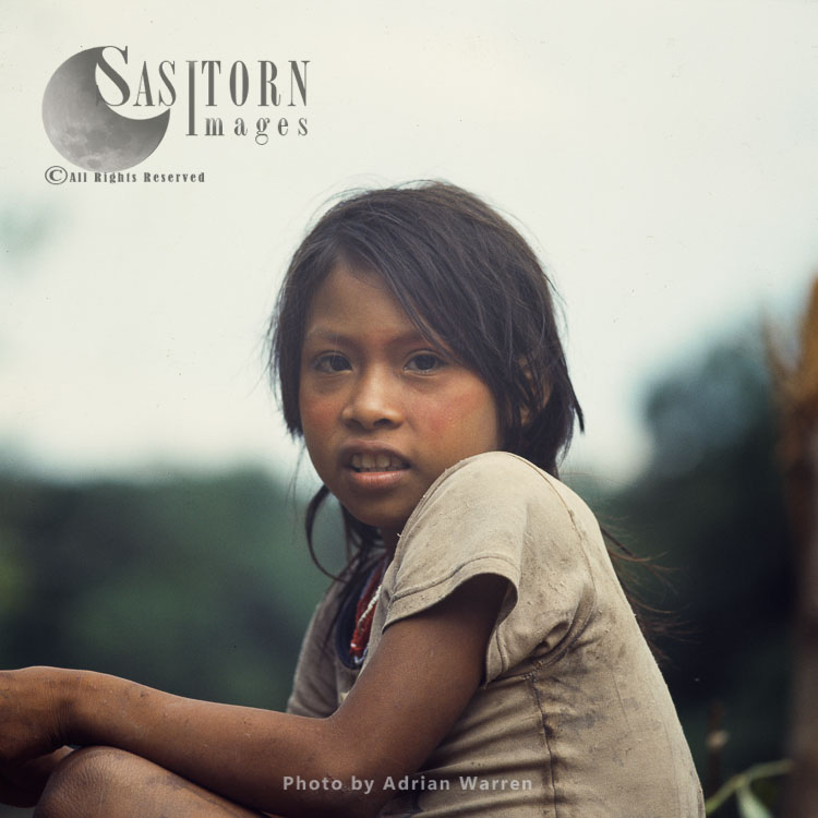 Waorani Indians, a girl, Rio Cononaco, Ecuador, 1983