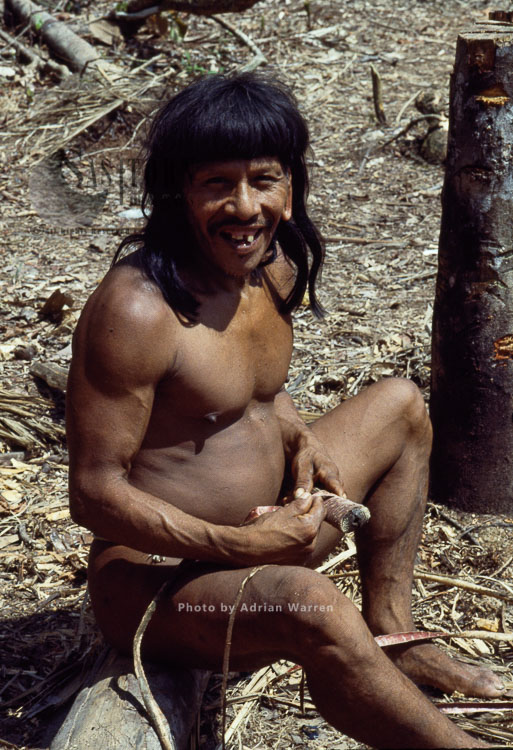 Waorani Indians : Caempaede making Blowgun, Rio Cononaco, Ecuador, 1983