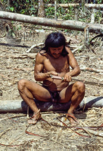 Waorani Indians : Caempaede making Blowgun, Rio Cononaco, Ecuador, 1983 