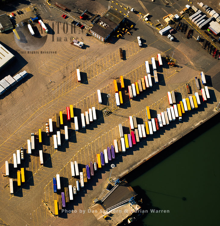 Freight containers ready for shipment, Ipswich, on the estuary of the River Orwell, Norfolk