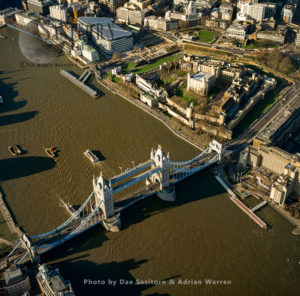 Tower Bridge, the most famouse London bridge over the river Thames, a combined bascule and suspension, London