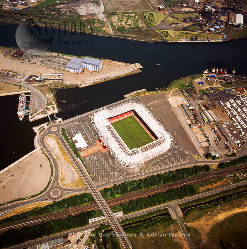 Middlesbrough Football Stadium by the river Tees, Cleveland