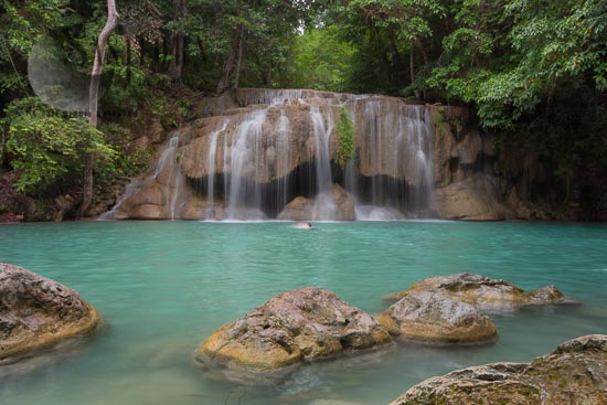  Erawan  waterfall, the most famous waterfall in Kanchanaburi province, Thailand