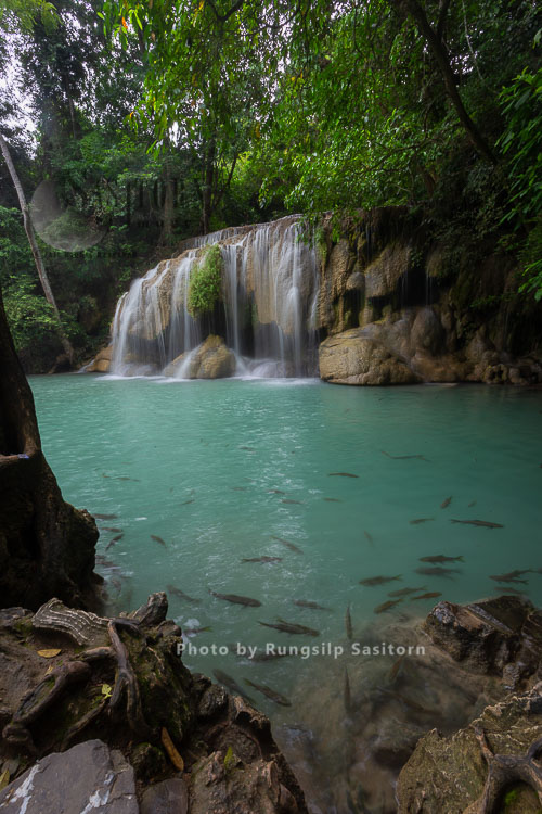 Erawan  waterfall, the most famous waterfall in Kanchanaburi province, Thailand