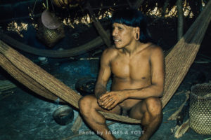Waorani Indians: A warrior's hammock is his most important possession, Gabado, 1975, Ecuador