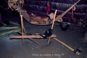 Waorani Indians, Pets are often kept inside the house, Gabado, Ecuador, 1973