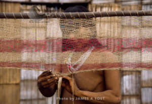 Waorani Indians: A hammock can require as much as a mile of chambira twine, Tewaeno, 1975, Ecuador