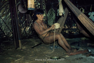 Waorani Indians: Chambira twine serves numerous purposes - eg. fishnets, hammocks, bags, kapok carriers, Gabado, 1975, Ecuador