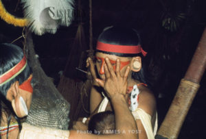 Waorani Indians: Face painting is for celebrations, not for war, Gabado, 1974, Ecuador