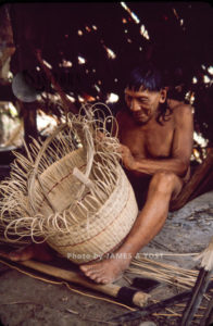 Waorani Indians: In some communities the men make the baskets; in others, the women do, Kiwado, 1980, Ecuador