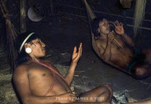 Waorani Indians: Menga regales a visitor with a hunting story, Gabado, 1974, Ecuador