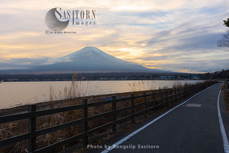 Mount Fuji ( Fuji-san in Japanese)  is the the symbol of Japan and
 highest peak in the  volcanic chain in central Japan.