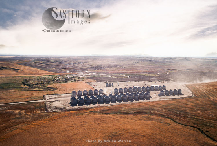 Grain storage bins, wheat farming in Montana, USA