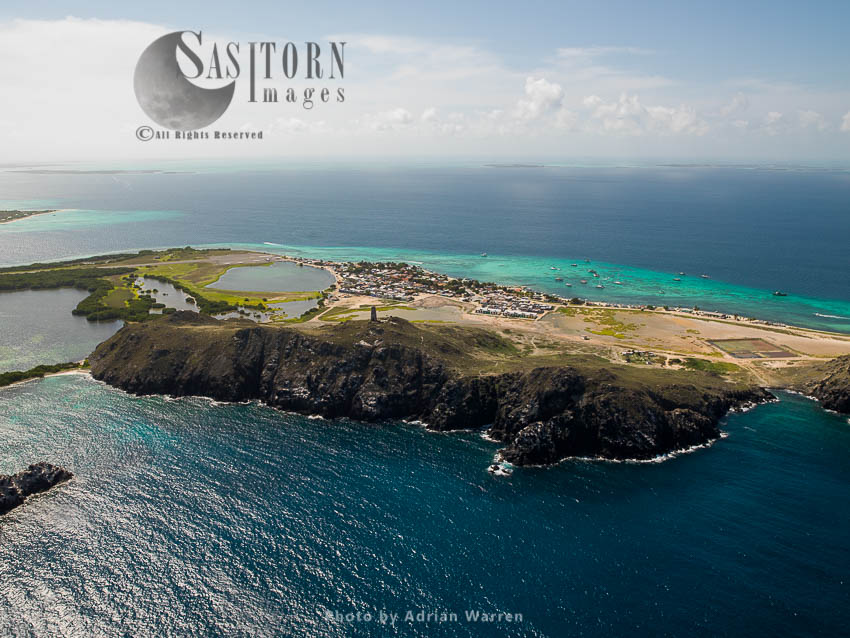 Gran Roque (view from north over the Light house hill), l the main island of Los Roques archipelago, Caribbean Sea, Venezuela