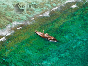 Shipwrecked Tanker, east of Cayo Sardina, Los Roques archipelago (islands), a National Park of Venezuela, Caribbean Sea, South America