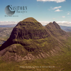 Suilven (Torridonian sandstone, sitting on a landscape of Lewisian Gneiss), northwest of Sutherland, Highlands, Scotland