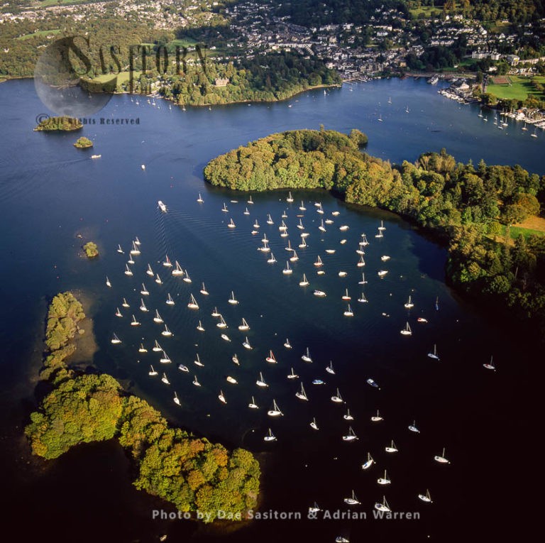 Boats on Windermere, at Belle Isle, Bowness-on-Windermere, Lake District National Park, Cumbria
