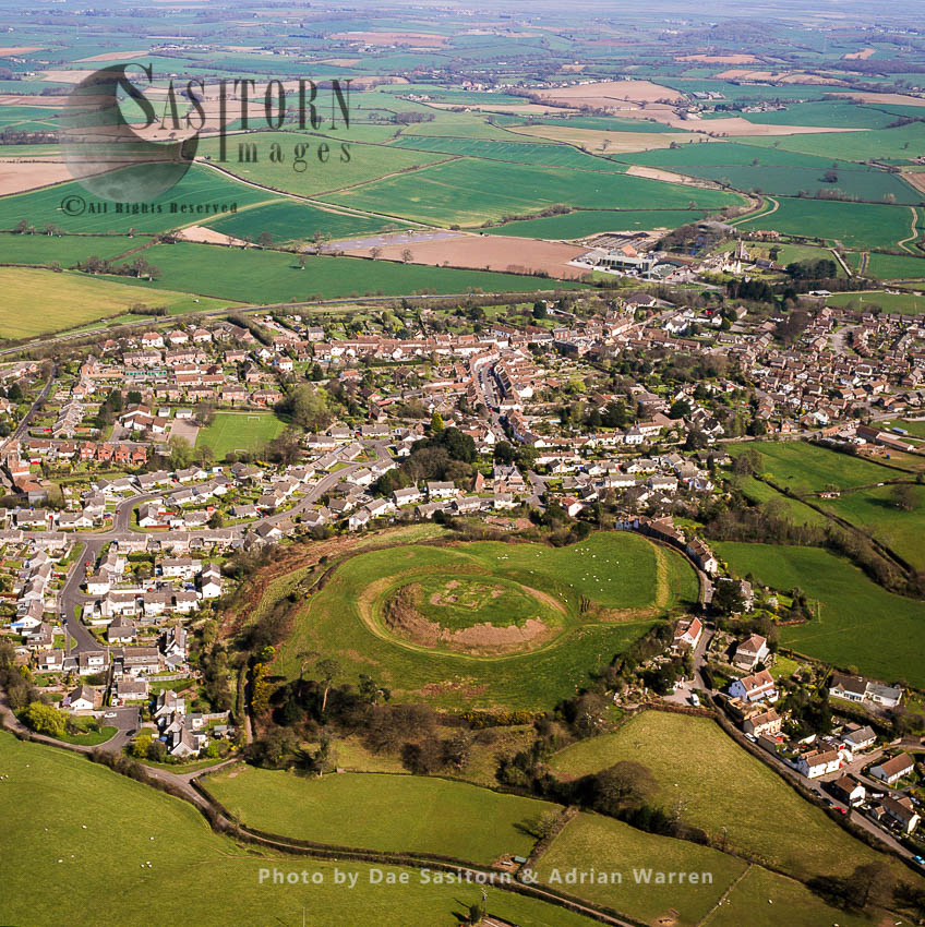 Nether Stowey and its castle, a Norman motte-and-bailey castle, on the Quantock Hills, Somerset