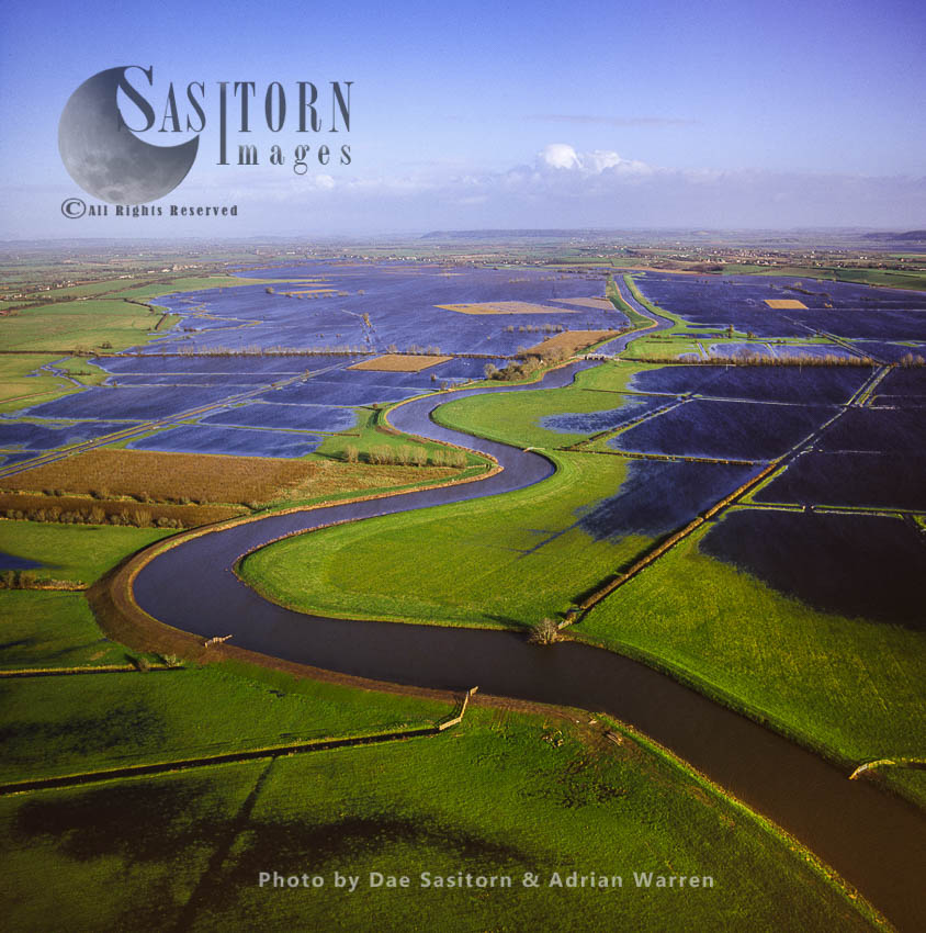 Flooded River Tone, near North Curry, the Somerset Levels,, Somerset