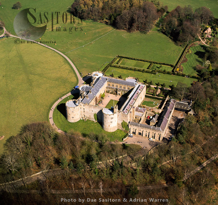 Chirk Castle, Stone quadrangular fortress, 1 m w of Chirk, south of Wrexham,  North Wales