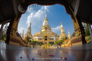 Phra Maha Chai Mongkol, one of the largest pagoda temples in Nong Pok, Roi Et province, Thailand.