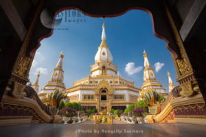 Phra Maha Chai Mongkol, one of the largest pagoda temples in Nong Pok, Roi Et province, Thailand.