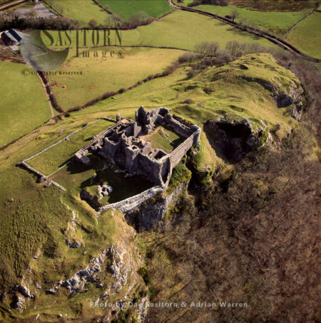 Carreg Cennen Castle, on a limestone precipice, near the river Cennen, Trap, within Brecon Beacons National Park, Carmarthenshire, Wales