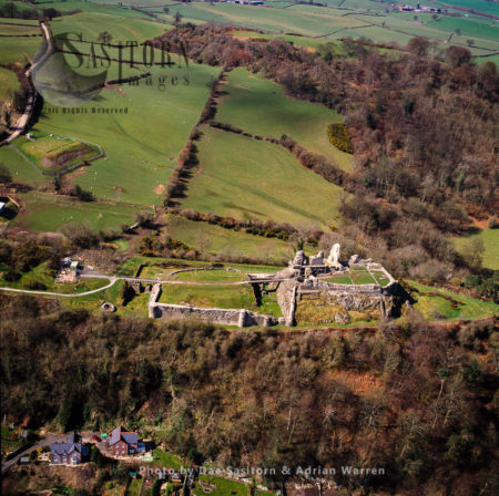 Montgomery Castle, a stone masonry Norman castle looking over the town of Montgomery in Powys, Mid Wales