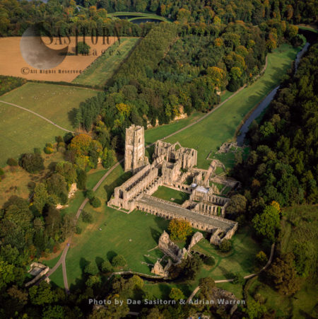 Fountains Abbey, a ruined Cistercian monastery, North Yorkshire