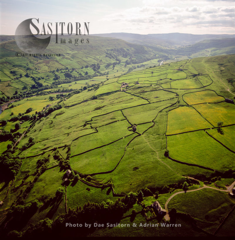 Agricultural fields in Swaledale, just north of Low Row, Yorkshire Dales, England