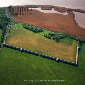 Burgh Castle, the site of Garrianonum, one of several Roman forts constructed to defence against Saxon. In Norfolk