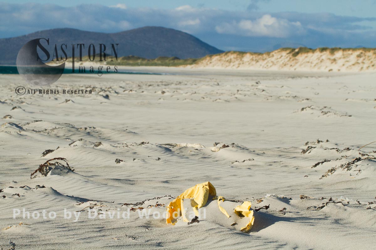 Plastic on beach on Island of Berneray ,west beach, North Uist