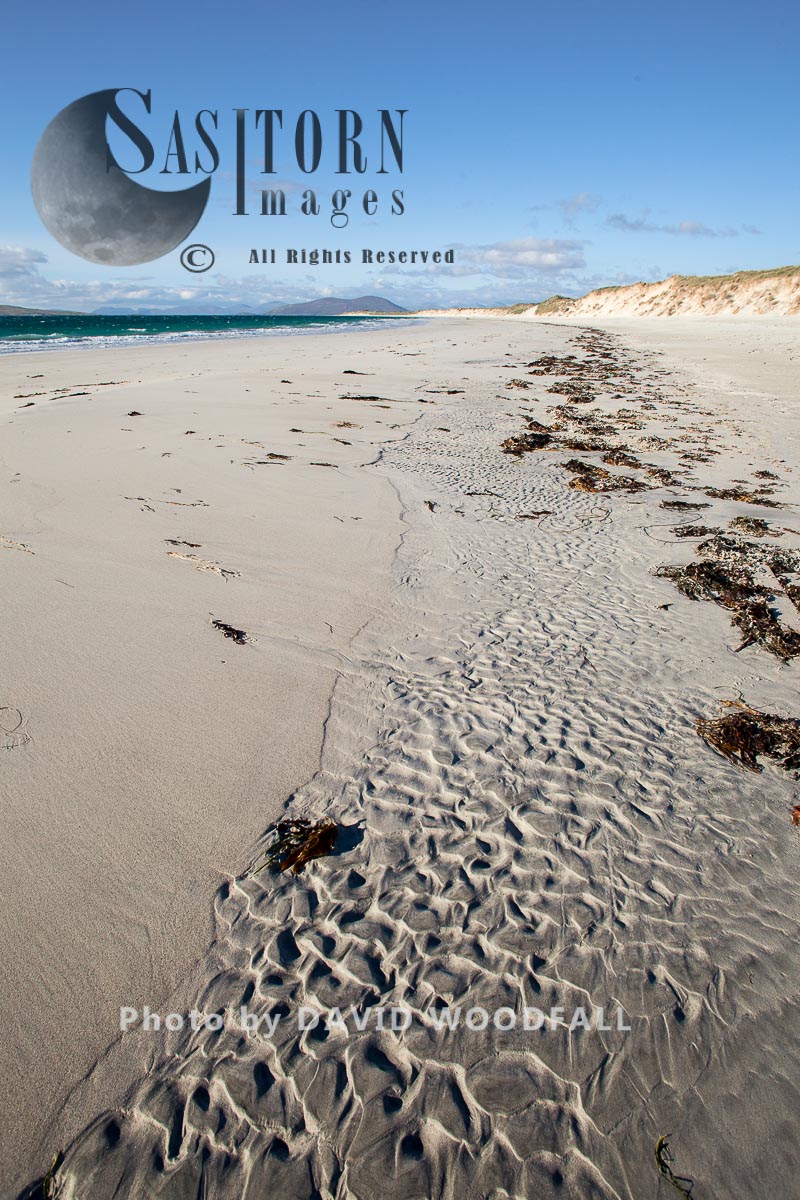 West beach, white beach at low tide, Atlantic facing beach, Berneray, North Uist, Outer Hebrides, Scotland