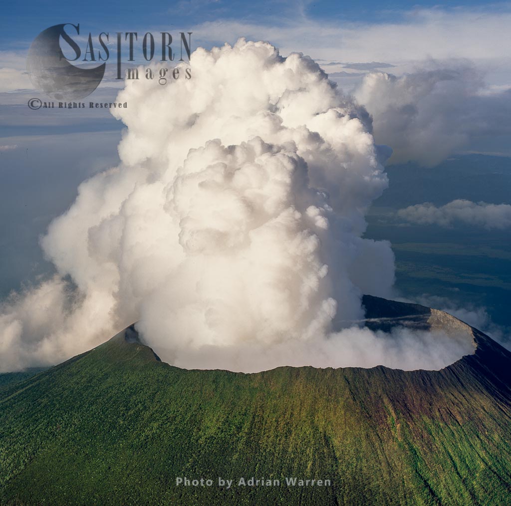Mount Nyiragongo, an active volcano in the Virunga Mountains, Virunga National Park, the Democratic Republic of the Congo (DRC)