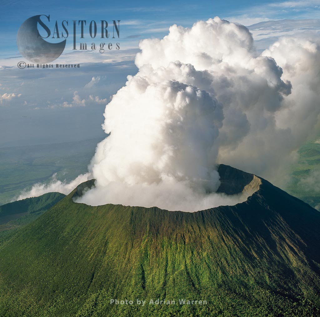 Mount Nyiragongo, an active volcano in the Virunga Mountains, Virunga National Park, the Democratic Republic of the Congo (DRC)