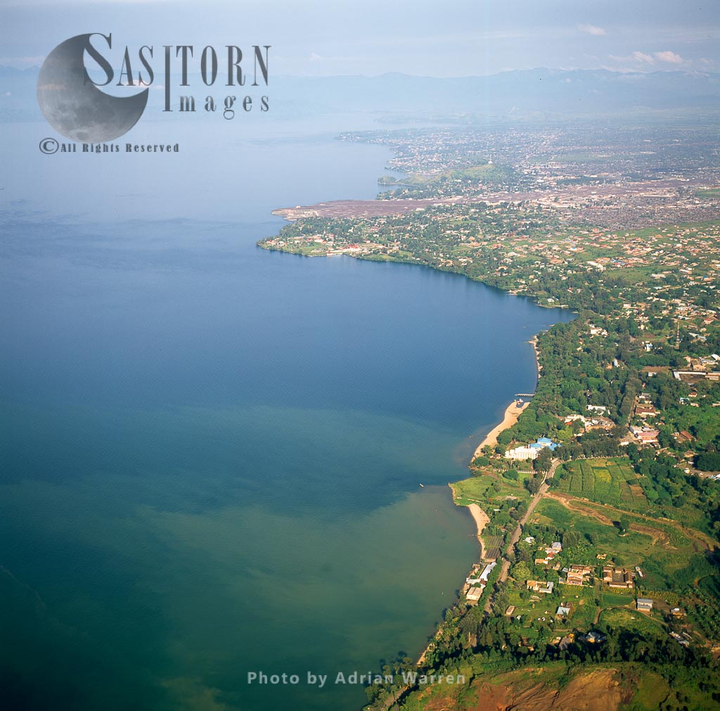 Lake Kivu, Gisenyi  and Goma, the capital of North Kivu province, Rwanda. One of African Great Lakes, Albertine Rift, East African Rift