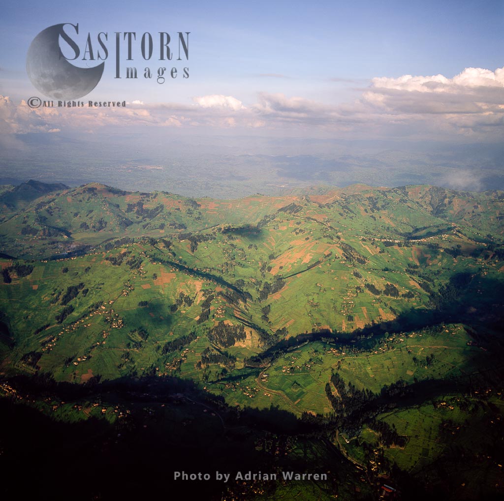 Intensive hillside agriculture  and settlement on Virunga foothills, Rwanda, East Africa