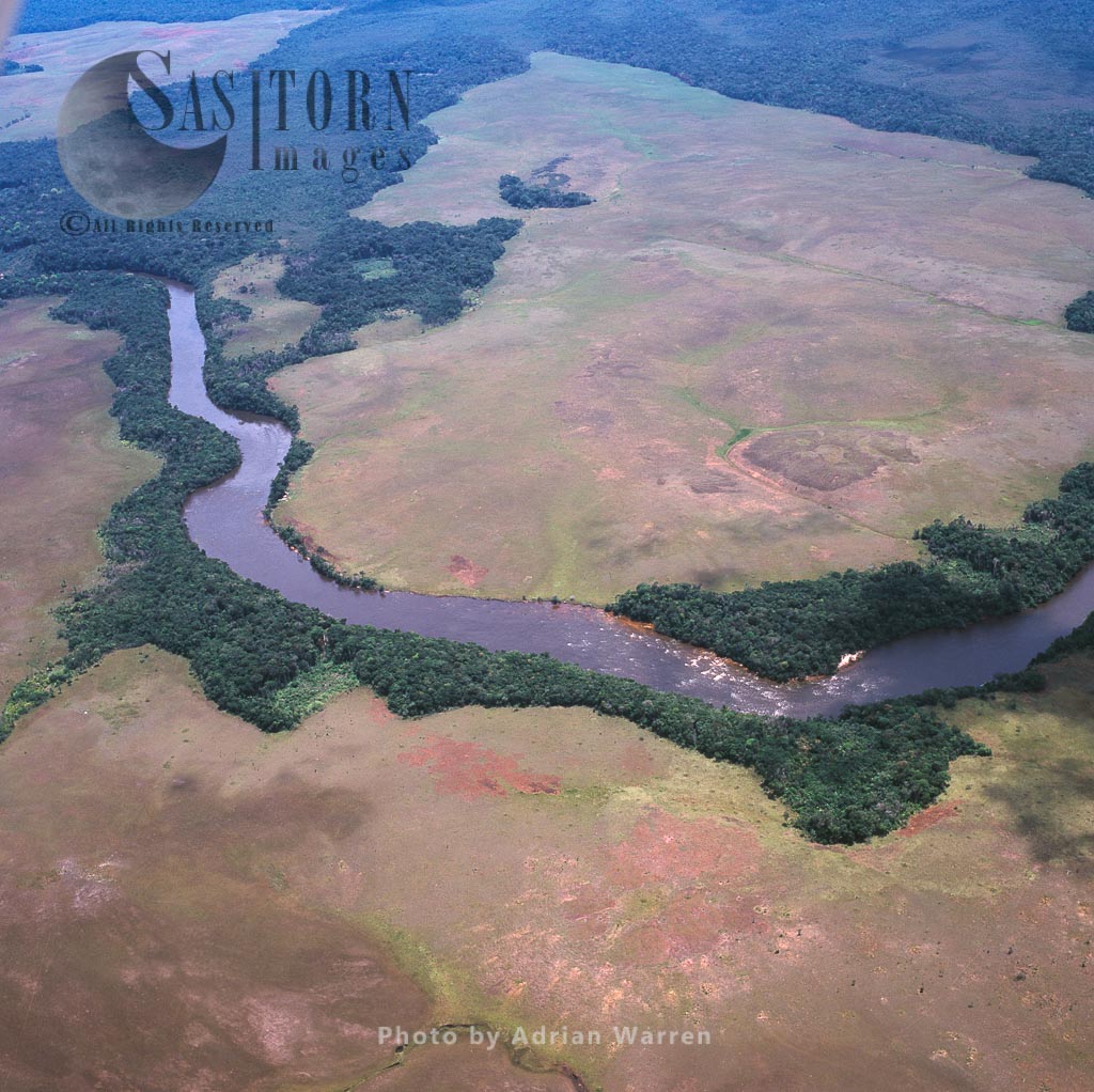Aerial image of  Caroni River, Tepuis, Canaima National Park, Venezuela